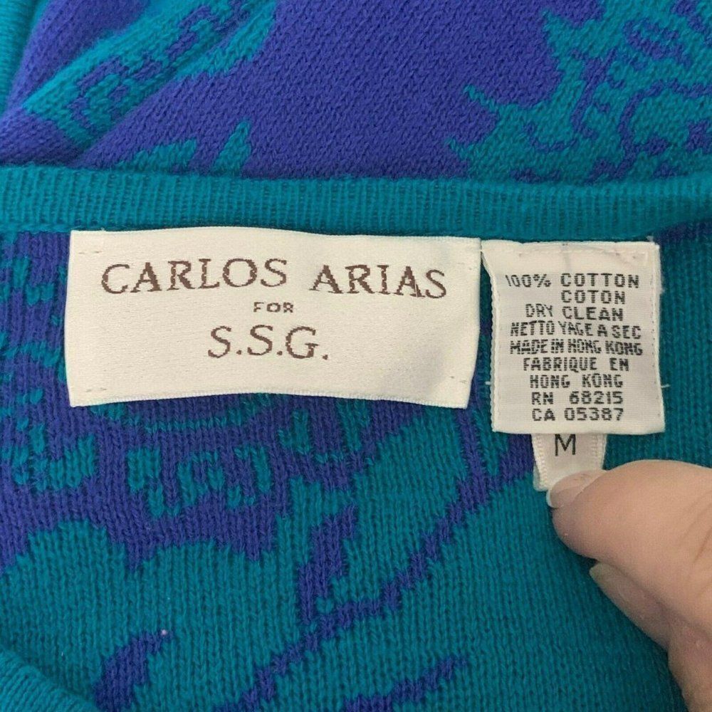 Vintage 80s Carlos Arias Cardigan Sweater M Blue - Picture 5 of 5